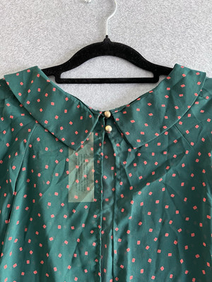 My Story Blouse Sheer Lightweight Green Coral Pink Polka Dots M Classic Boutique