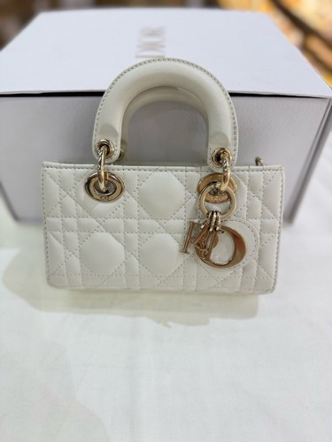 Authentic Pre-owned Dior Lady D-Joy Micro White Cannage Lambskin Pale Gold