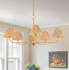 MhyTogn 39” Boho Chandelier Hand Woven Coastal Large Pendant Light Brass 1030U