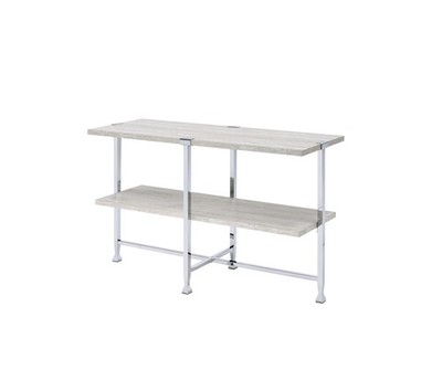 Half Moon Sofa Table with Storage, White Oak & Chrome, 48''L