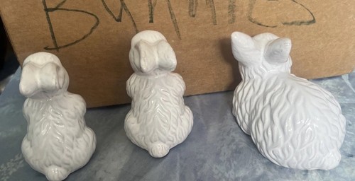 Set of 3 Ceramic Bunny Rabbit Large Small Easter Spring White - Picture 5 of 6