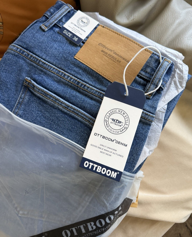 OTTBOOM Men's Straight Blue Denim Jeans Cotton Regular Fit 5-Pocket Button Zip