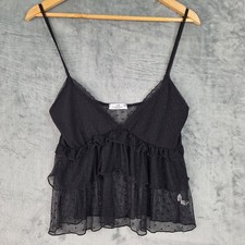 Womens Top XL Black Babydoll Y2K Whimsigoth Sheer Fairy Grunge Coquette Ruffle