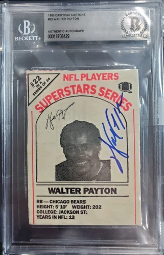 WALTER PAYTON AUTOGRAPHED 1986 DAIRYPAK MILK CARTON PANEL (BECKETT SLABBED)