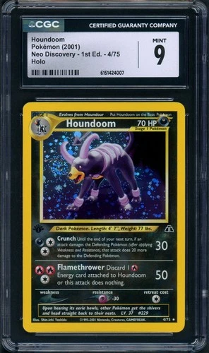 CGC 9 MINT Houndoom 1st Edition Neo Discovery 4/75 Holo SWIRL Pokemon Card
