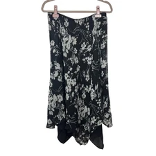 VTG y2k Notations L Black White Floral Handkerchief Hem Skirt Whimsigoth Dark Fa