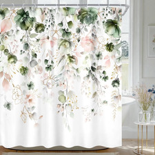 Pink Floral Flower Shower Curtain 72Wx72L Inch 72"W x 72"L Pack of 1 Green