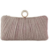 Ruched Satin Clutch Bag With Crystal Ring Handle And Removable Chain Strap