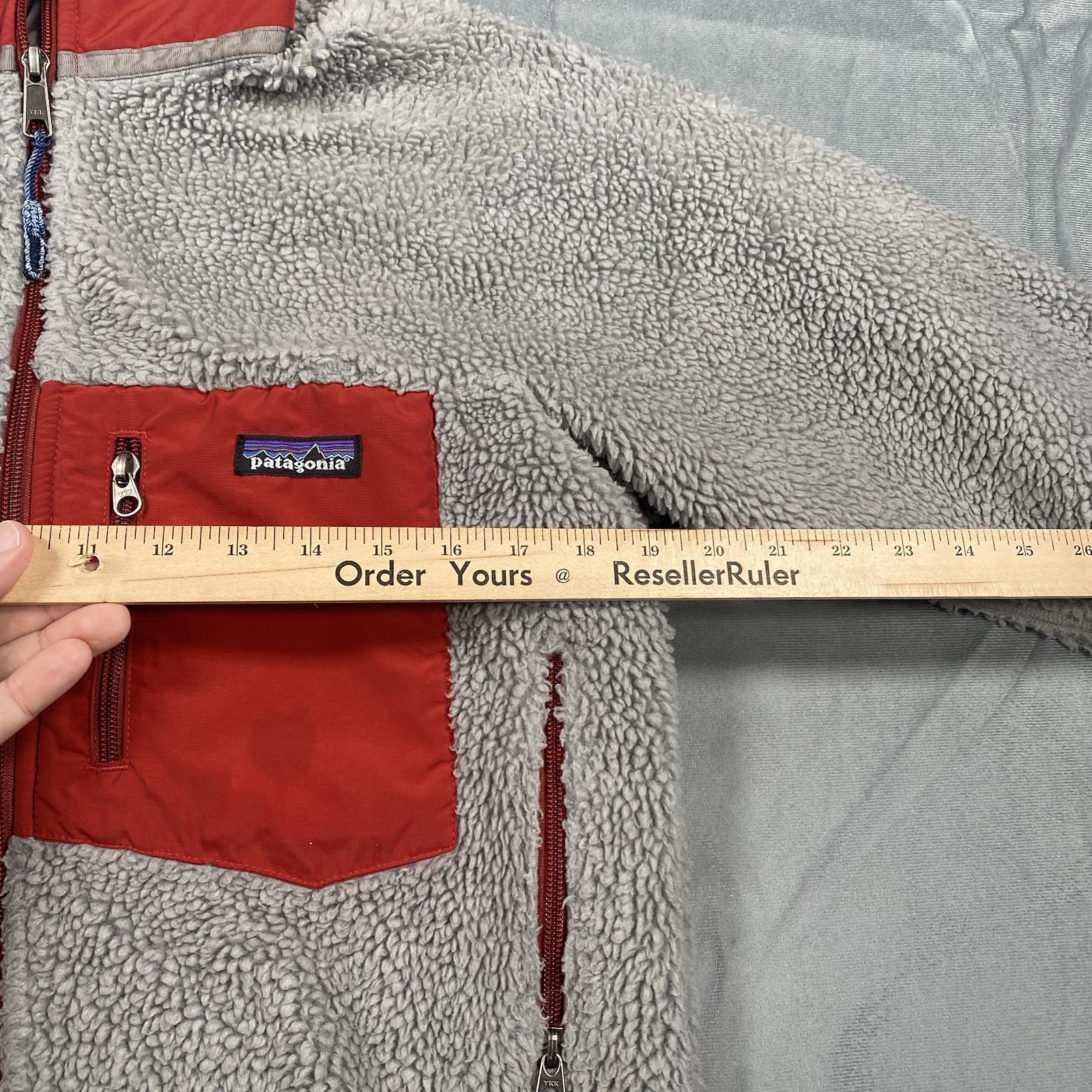 Patagonia Retro-X Deep Pile Fleece Jacket Men’s Size XS Gray Red Pocket Zip Up thumbnail 4