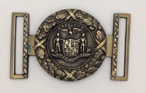 Outstanding Two-Piece Brass Reproduction Civil War Era CSA Maryland Belt Buckle