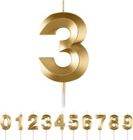 Geburtstagskerzen Zahlen 3,3D Gold Geburtstagskerzen,Kerzen Geburtstag Zahl 3,
