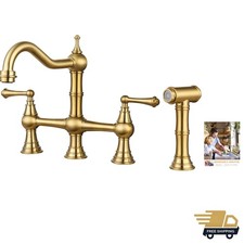 Brass Kitchen Faucet Bridge with Side Sprayer, 4 Hole Kitchen Faucet 2 Handle...