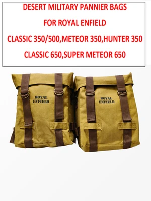 SACS EN TOILE SACOCHE MILITAIRE DESERT ADAPTÉS À ROYAL ENFIELD CLASSIC 350 / ... - Photo 1/4