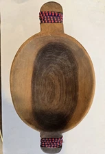 African Style Wood Bowl With Multi Colored Beading Decor