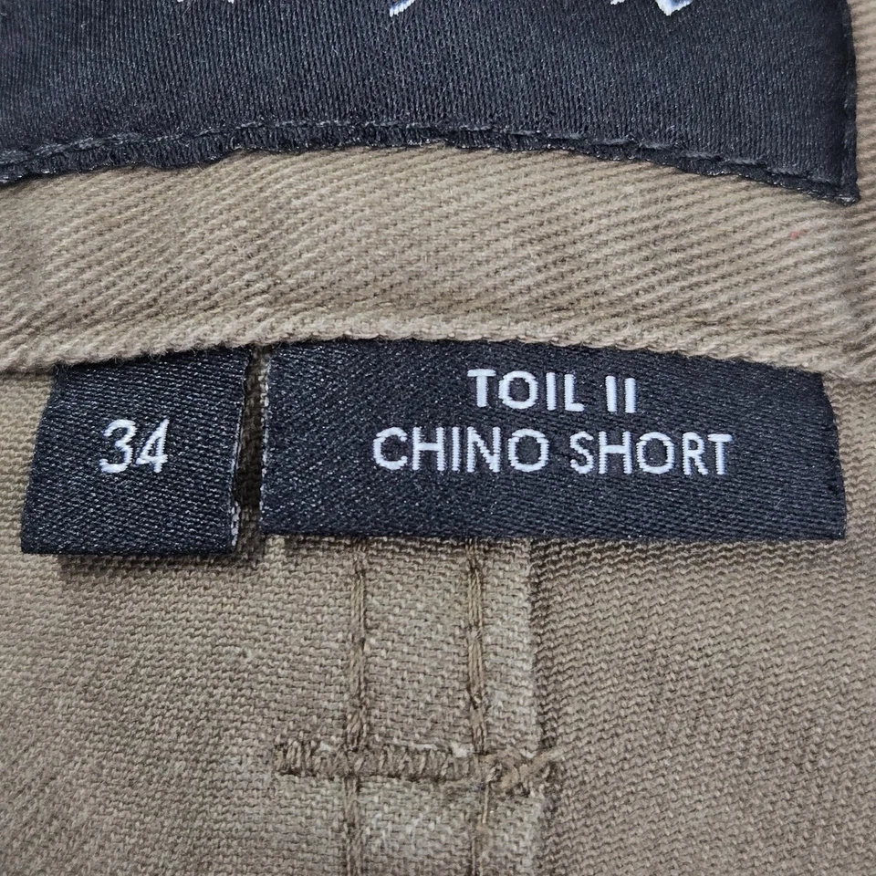 Brixton Hombres Pantalones Cortos 34 Marrón Chino Sarga Trabajo II Botón Corto 10" Entrepierna Foto 3 de 4