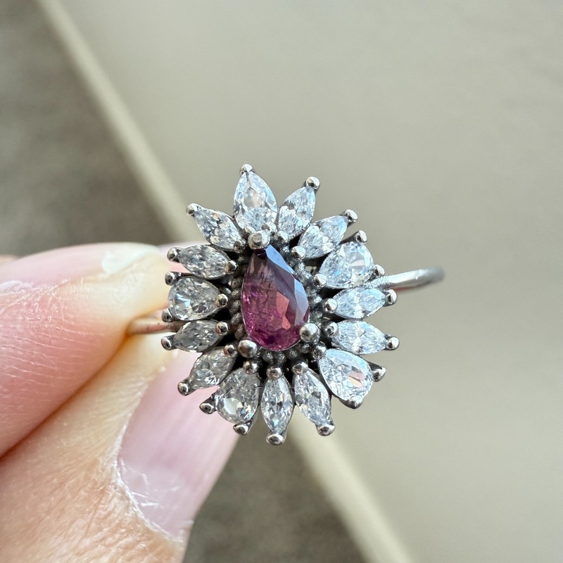 925 Sterling Silver Ring 5x3mm Purple Natural Tourmaline Zircon Flower Handmade