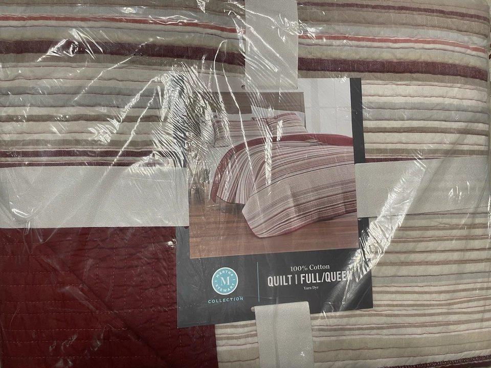 Nuevo con etiquetas Edredón completo/queen vintage de hilo de vacaciones Martha Stewart Collection, rojo/beige Foto 3 de 4