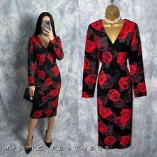PER UNA M&S SPEZIALE Occasion Midi Dress Size 12 Black Red Floral Evening Party