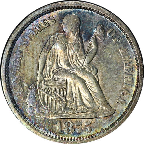 1875-S Seated Liberty Dime Mintmark Above Bow Nice Unc Nice Eye Appeal