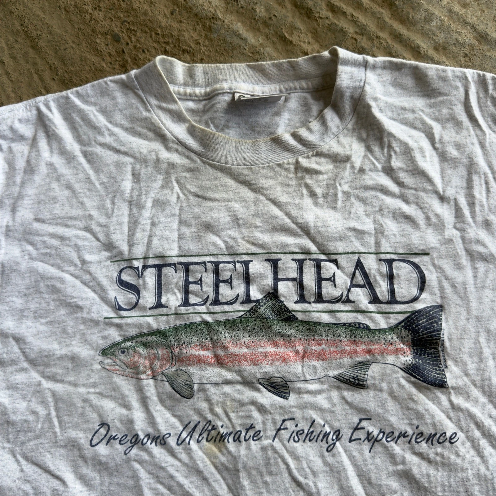 VINTAGE 90S STEELHEAD OREGON FISHING SHIRT GRAPHIC TEE MENS XL WHITE