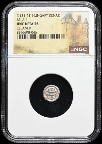 MEDIEVAL HUNGARY. Bela II, 1131-1141. Silver Denar, Cross, NGC MS UNC Detail