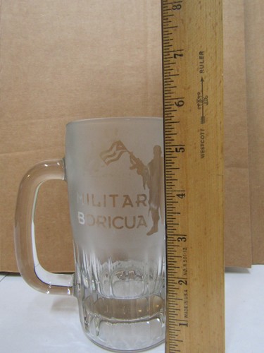 Militär Boricua Milchglas geätzt Bier Stein Krug - Bild 5 von 5