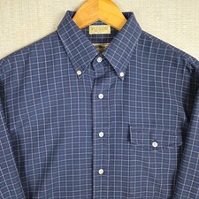 LL BEAN VTG Single Needle Made in USA Work Shirt Large Mens Blue Checks Cotton