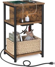 VASAGLE Side Table with Charging Station, 3-Tier End Table USB Ports and Outlets