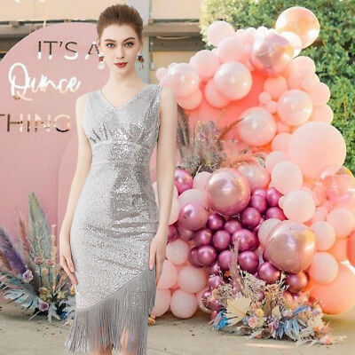 1920 Great Gatsby Party Dress Women Cocktail V Neck Sequin