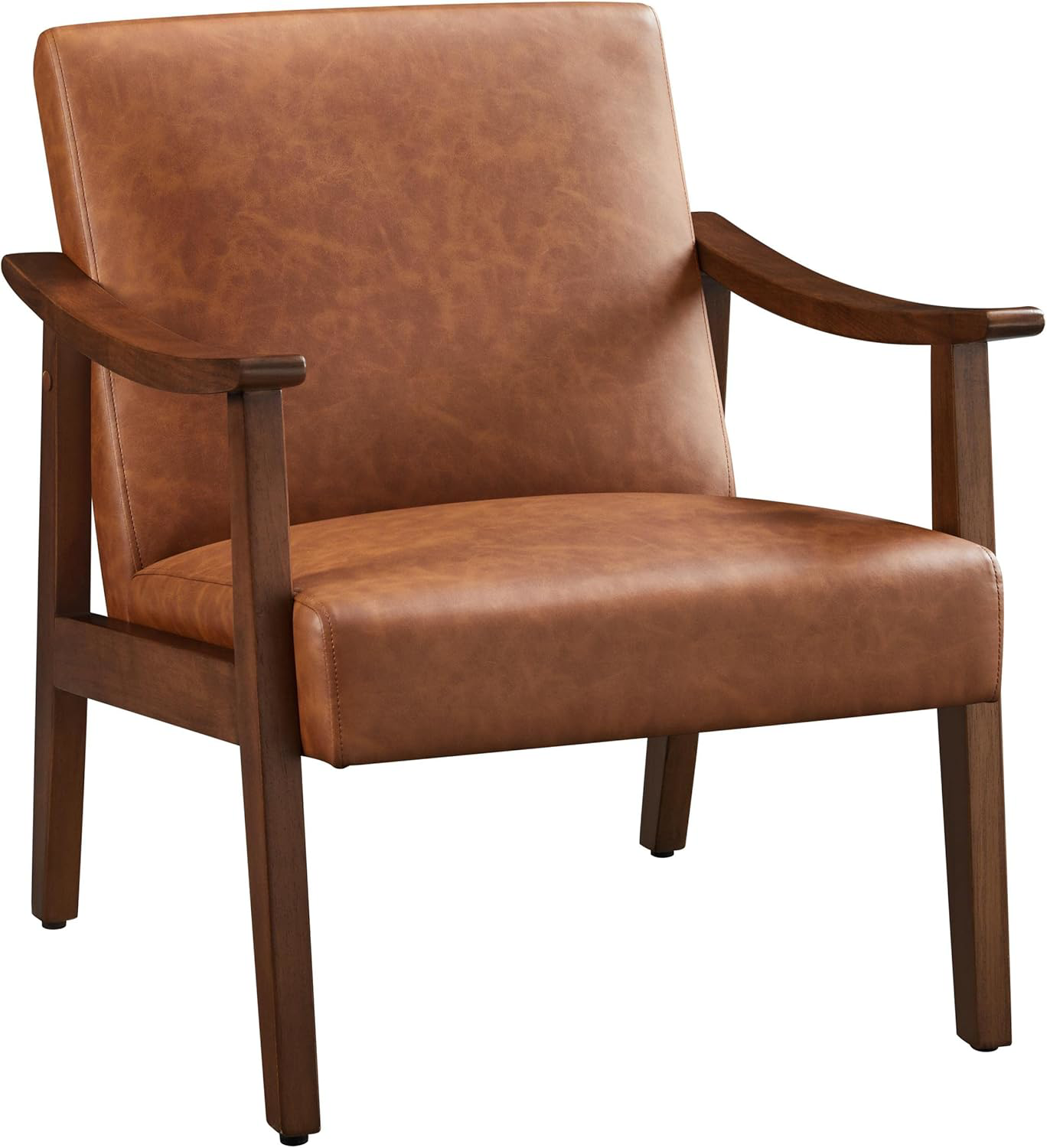 Yaheetech PU Leather Accent Chair, Mid-Century Modern Armchair with Solid Wood