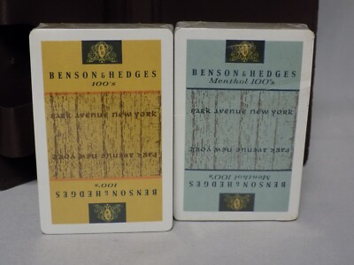 VINTAGE BENSON & HEDGES PLAYING CARDS IN VINYL CASE 2 DECKS GOLD & GREEN NOS