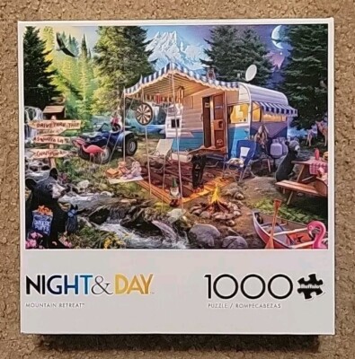 1000 Piece Buffalo Games Jigsaw Puzzle Night & Day ''Mountain Retreat'' 
