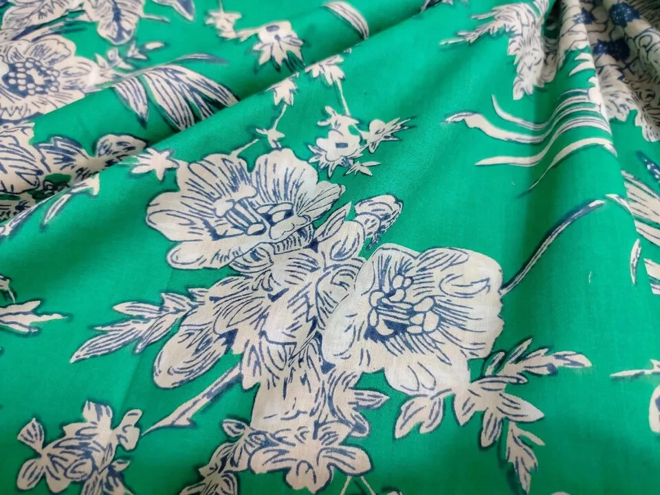 25 Yards Fabric Indian Green Floral Hand Printed Cotton Fabric Sewing Fabrics - Image 4 of 4