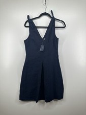 GAP Navy Blue 100% Linen Fit n Flare Side Zipper Lined Tie Shoulder Dress Sz 4