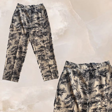 Vintage Novelty Print Pants Trousers Women's Beige Tan 90s High Waist Mom Sz 10