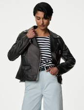 Autograph Leather Biker Jacket, Uk Size 8