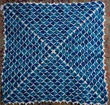 Crochet Deep Ocean Blue Shelled Chair Throw/Lapghan/Baby Blanket 28x28"