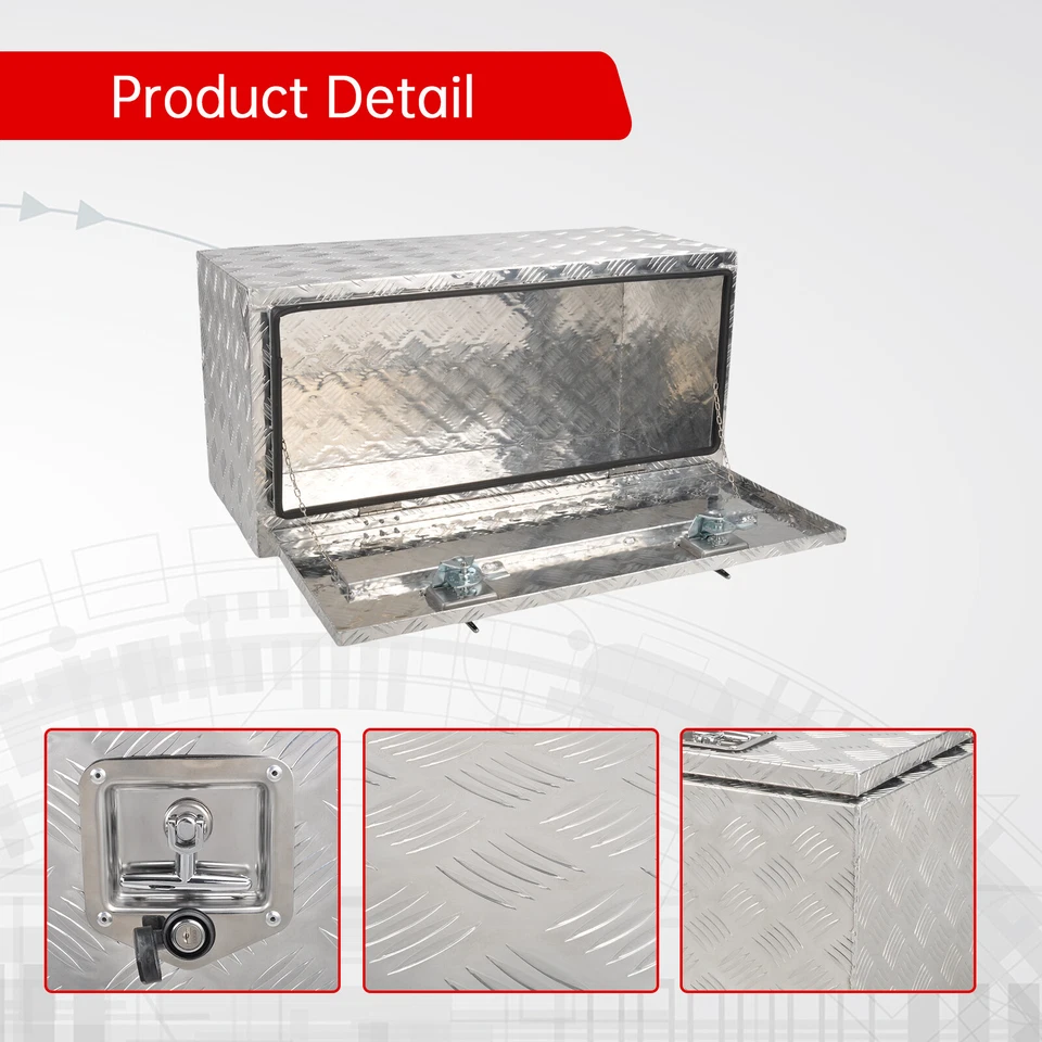 Remolque caja de herramientas debajo de la carrocería de camión de aluminio plateado 36"" RV almacenamiento de herramientas con cerradura Foto 3 de 4