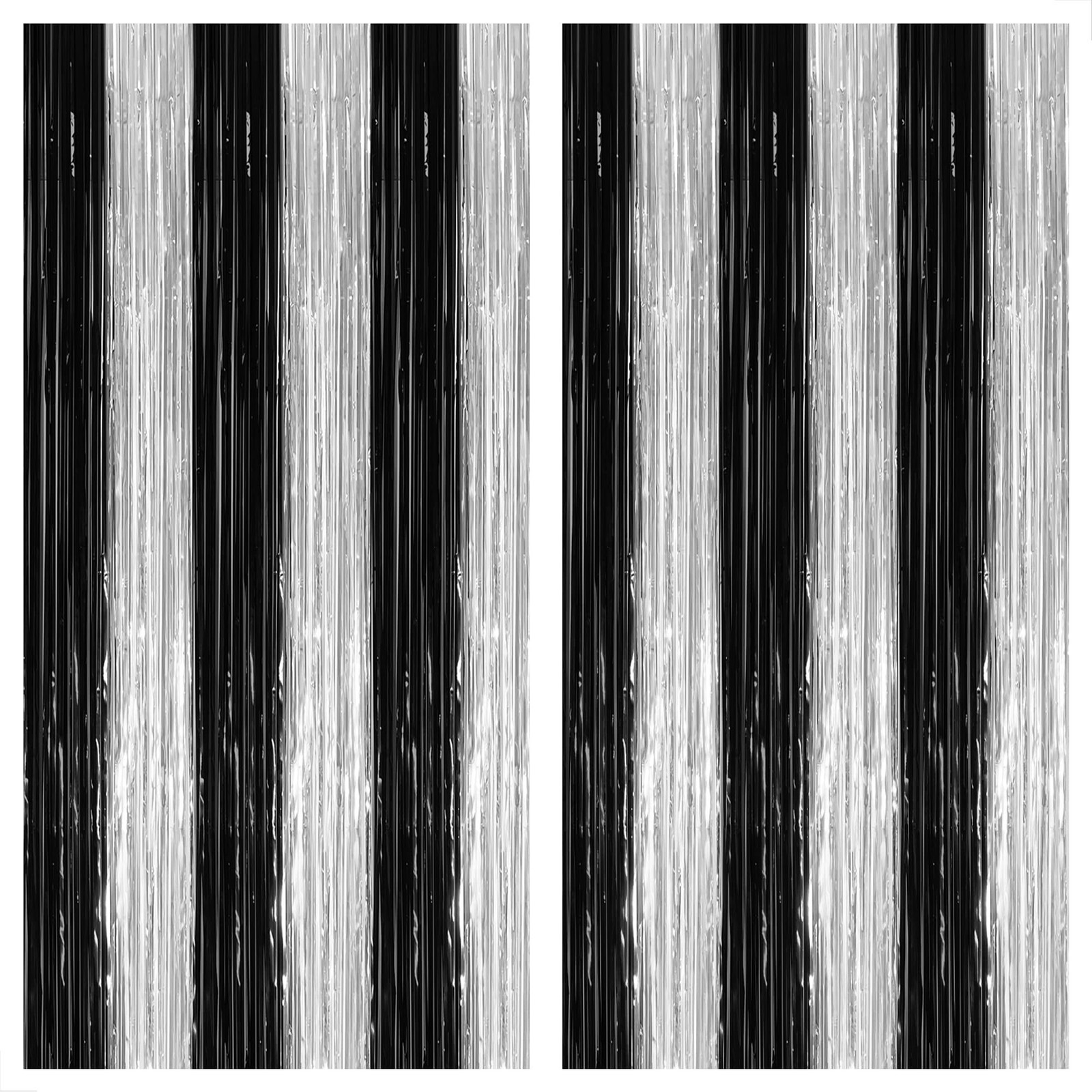 KatchOn XtraLarge Black and Silver Fringe Curtain - 3.2x8 Feet, Pack of 2 | S...
