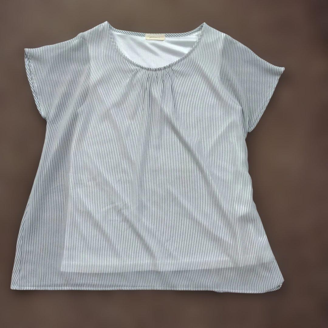 Lacifonelli Striped Short Sleeve Blouse Size M Round Neck