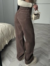 Women's High Waisted Wide Leg Jeans Brown Relaxed Straight Denim Pants S-L