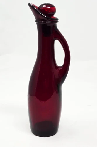 Vintage Anchor Hocking Royal Ruby Red Glass Cruet Pitcher 7 3/4" With Stopper !