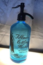 Antique FILLMORE BOTTLING WORKS,Buffalo NY Blue Glass Seltzer Bottle Siphon Top