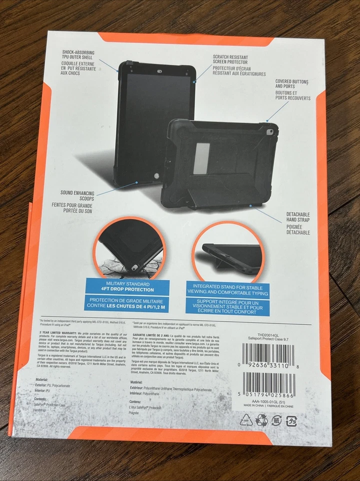 NEW Targus SafePort Rugged Protection BLACK iPad Case iPad Pro 9.7” iPad Air 2 - Image 4 of 4