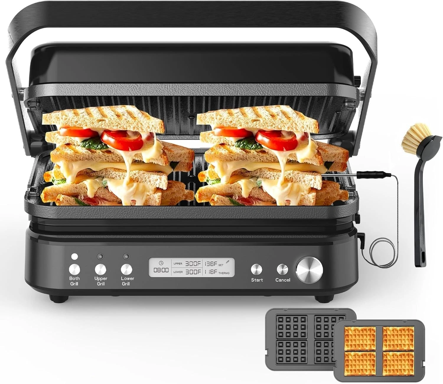 CATTLEMAN Panini Grill Press Sandwich Maker Black with Waffle Removable Plates
Opens in a new window