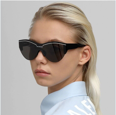 Balenciaga BB0004S 001 Semi Rim Sunglasses Black Shield Frame, Grey Lenses Balenciaga Men Sunglasses Black Grey Shield BB0004S 001 NEW  main image 4