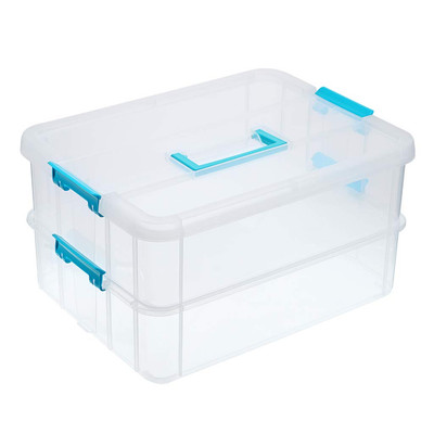 2 Layer Stack & Carry Box, Plastic Multipurpose Portable Storage Container Bo...