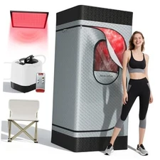 Portable Infrared Sauna Box for Home with 3L 1200W Steamer, Big Folding Chair, 