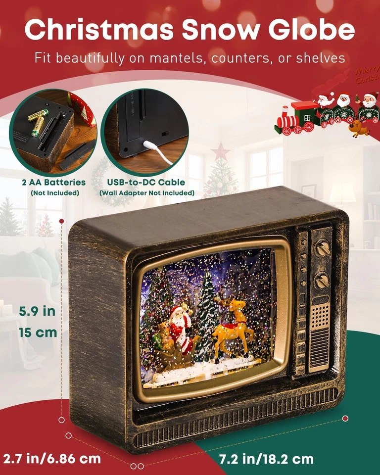 Pawfly TV Globo de Nieve Linterna, Iluminado Musical Navidad Globo de Nieve con 8 Villancicos Foto 3 de 4