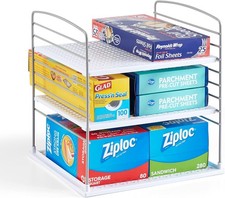 White, Extra Large, Adjustable Kitchen and Pantry Shelf for Plastic Wrap an